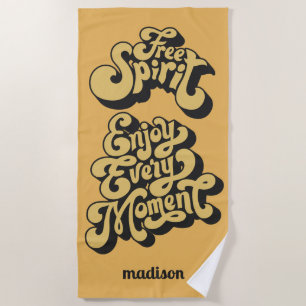 Custom Name Retro "Free Spirit" Beach Towel