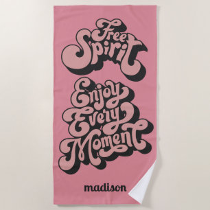 Custom Name Retro "Free Spirit" Beach Towel
