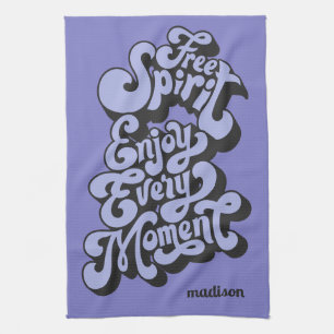 Custom Name Retro "Free Spirit" Tea Towel