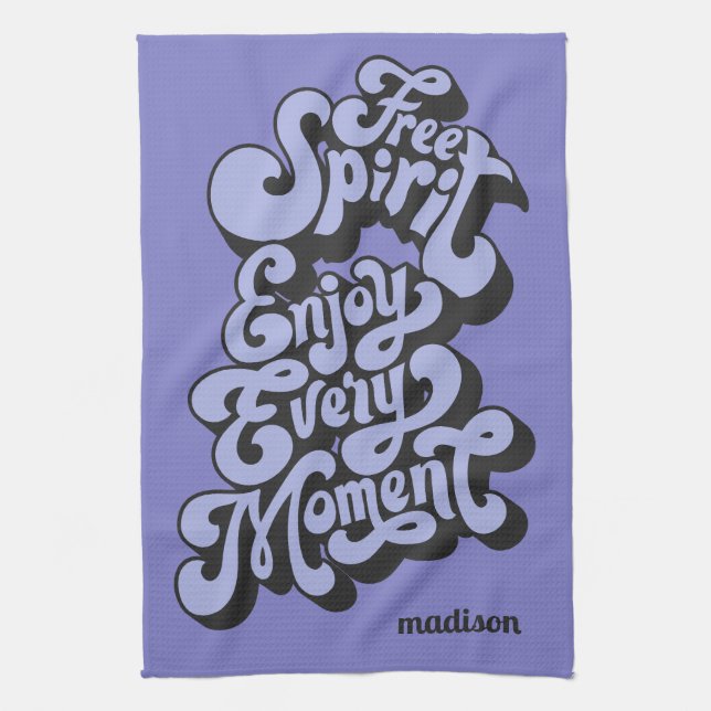 Custom Name Retro "Free Spirit" Tea Towel (Vertical)