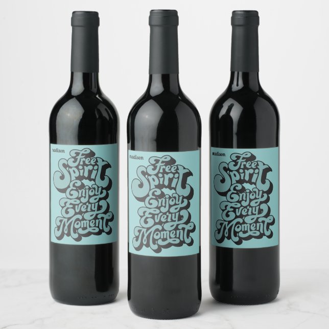 Custom Name Retro "Free Spirit" Wine Label (Bottles)