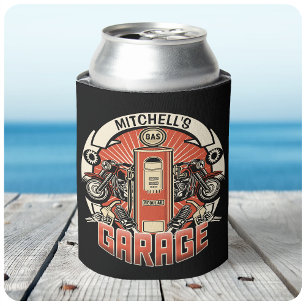 Custom NAME Retro Gas Pump Motorcycle Biker Garage Can Cooler