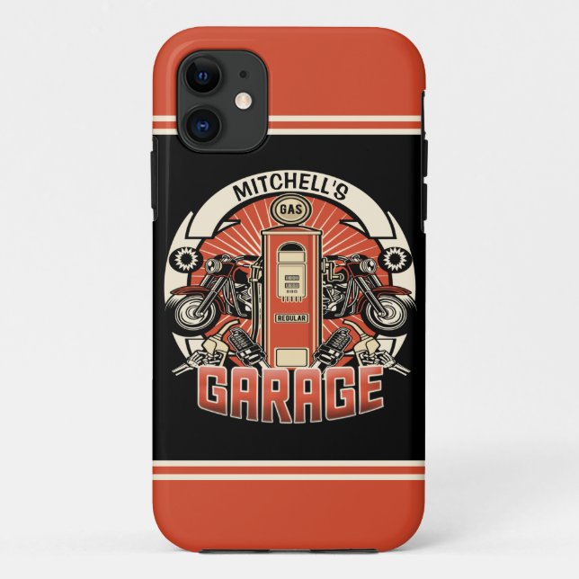 Custom NAME Retro Gas Pump Motorcycle Biker Garage Case-Mate iPhone Case (Back)