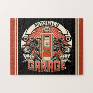 Custom NAME Retro Gas Pump Motorcycle Biker Garage Jigsaw Puzzle