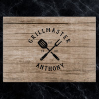 Custom Name Retro GRILLMASTER Rustic Wood