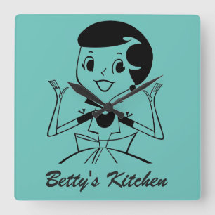 Custom Name RETRO KITCHEN CLOCK! Square Wall Clock