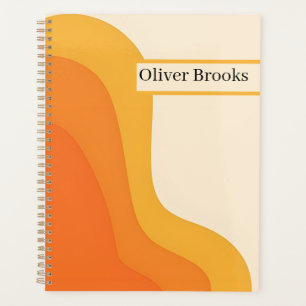 Custom Name Retro Orange Wavy Notebook Planner
