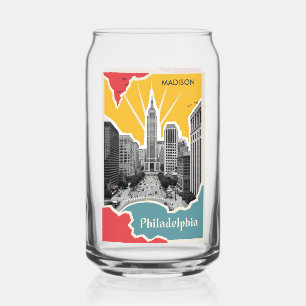 Custom Name Retro Philadelphia Can Glass