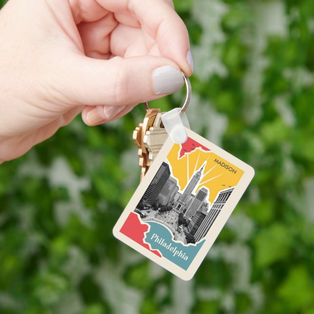 Custom Name Retro Philadelphia Key Ring (Hand)
