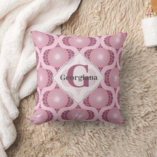 Custom Name Retro Radiant Dusky Rose Dot Mandala Cushion (Blanket)