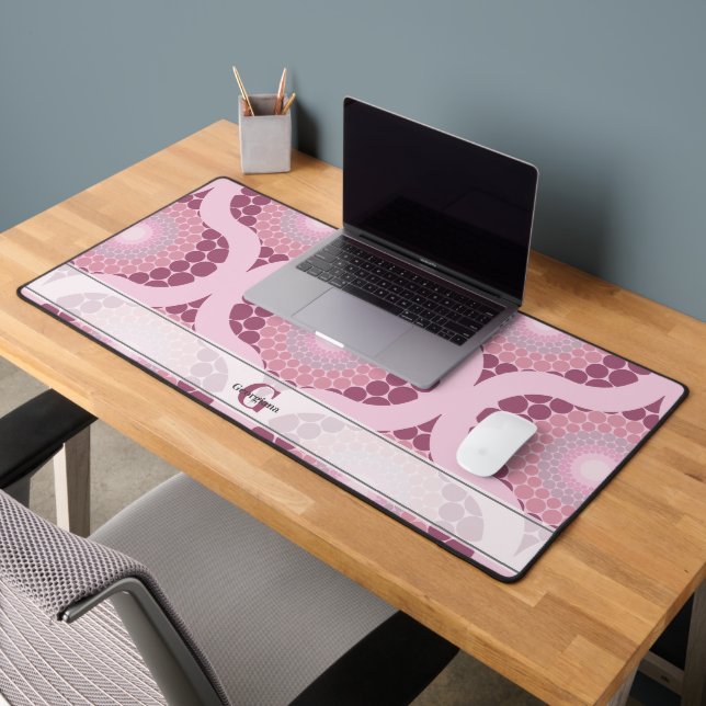 Custom Name Retro Radiant Dusky Rose Dot Mandala Desk Mat (Office 2)