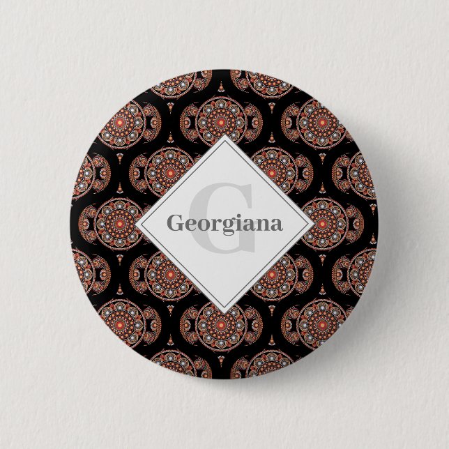 Custom Name Retro Safari Sunset Bohemian Mandala 6 Cm Round Badge (Front)