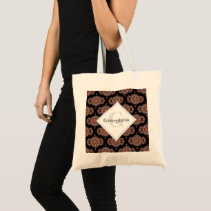Custom Name Retro Safari Sunset Bohemian Mandala Tote Bag