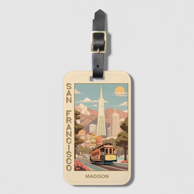 Custom Name Retro San Francisco Luggage Tag (Front Vertical)