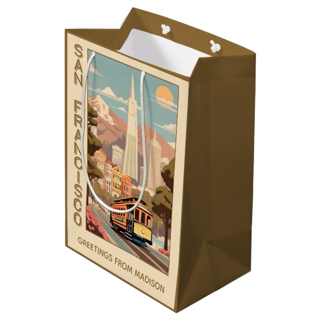 Custom Name Retro San Francisco Medium Gift Bag (Back Angled)