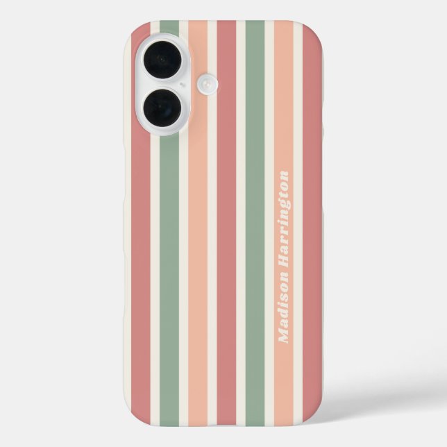 Custom Name Retro Stripes Pattern Case-Mate iPhone Case (Back)