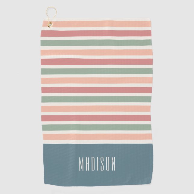 Custom Name Retro Stripes Pattern Golf Towel (Front)