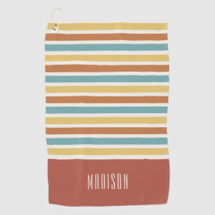 Custom Name Retro Stripes Pattern Golf Towel