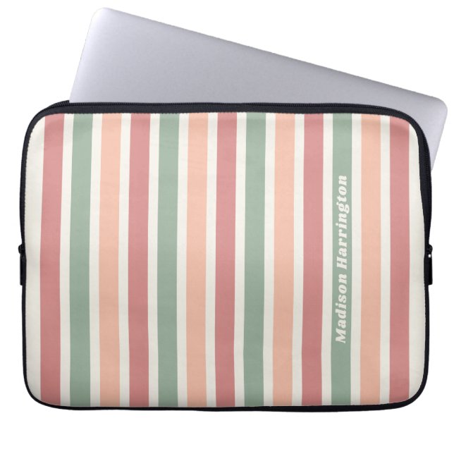 Custom Name Retro Stripes Pattern Laptop Sleeve (Front)