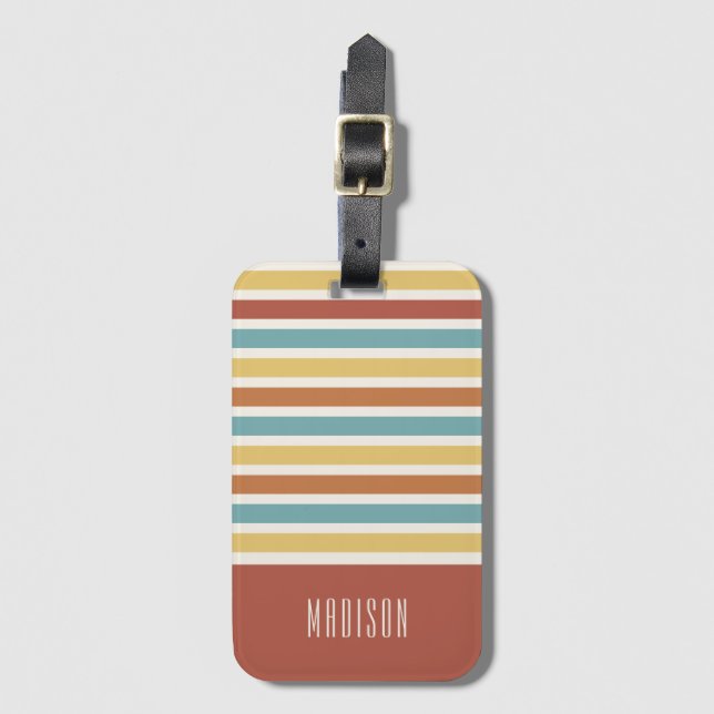 Custom Name Retro Stripes Pattern Luggage Tag (Front Vertical)