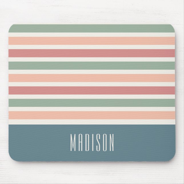 Custom Name Retro Stripes Pattern Mouse Pad (Front)