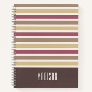 Custom Name Retro Stripes Pattern Notebook