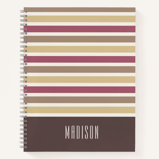 Custom Name Retro Stripes Pattern Notebook (Front)