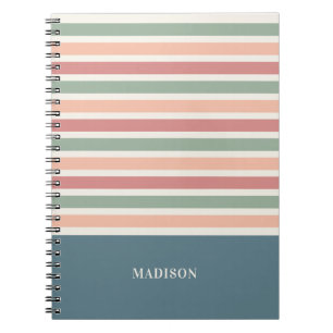 Custom Name Retro Stripes Pattern Notebook