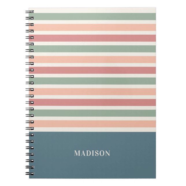 Custom Name Retro Stripes Pattern Notebook (Front)