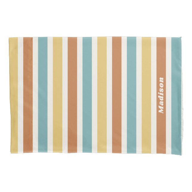 Custom Name Retro Stripes Pattern Pillowcase (Front)