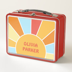 Custom Name Retro Sunray Colourful Metal Lunch Box