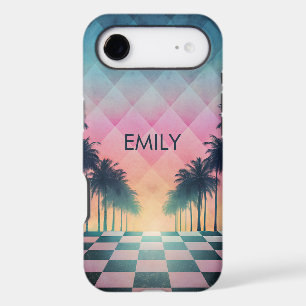 Custom Name Retro Synthwave Sunset Palm Trees