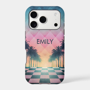 Custom Name Retro Synthwave Sunset Palm Trees