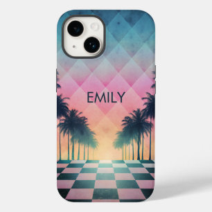 Custom Name Retro Synthwave Sunset Palm Trees Case-Mate iPhone 14 Case