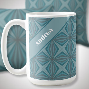 Custom name Retro Teal Pattern  Coffee Mug