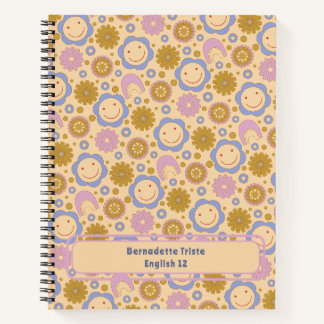 Custom Name Retro Vintage Wildflower Floral Daisy Notebook