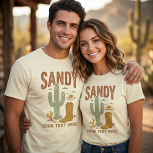Custom Name Retro Western Desert Cactus Cowboy  T-Shirt