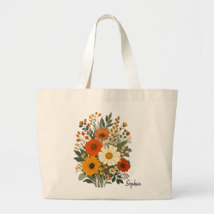 Custom Name Retro Wildflower Aesthetic Tote Bag