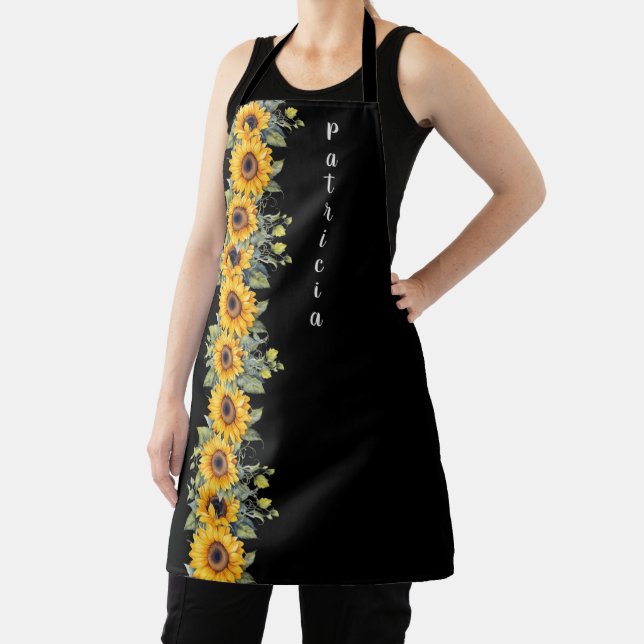 Custom Name Retro Womens Sunflowers Yellow Apron (Insitu)