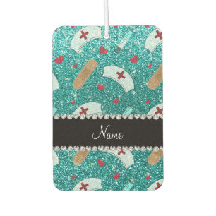 Custom name robin blue glitter nurse hats heart car air freshener