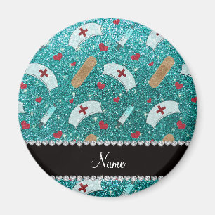Custom name robin blue glitter nurse hats heart magnet