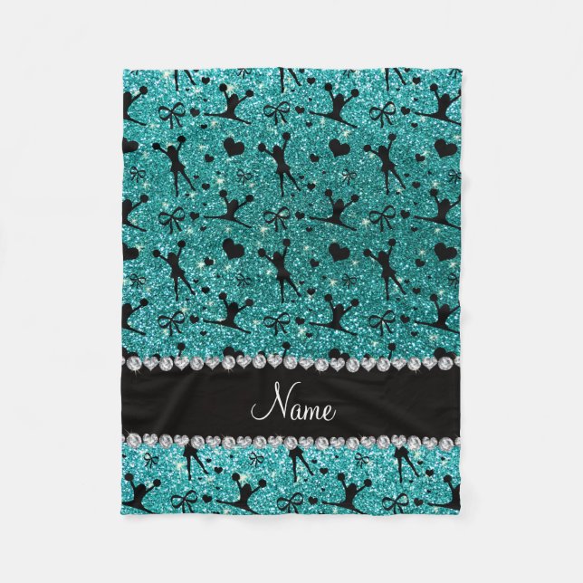 Custom name robin egg blue glitter cheerleading fleece blanket (Front)