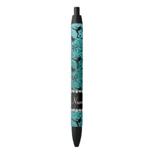 Custom name robin egg blue glitter figure skating black ink pen