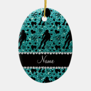 Custom name robin egg blue glitter roller derby ceramic ornament