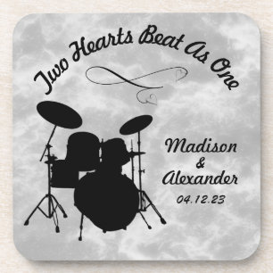 Custom Name Rock & Roll Drummer Wedding Drum Kit Coaster