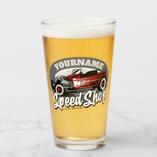 Custom NAME Rockabilly Roadster Speed Shop Garage Glass