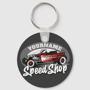 Custom NAME Rockabilly Roadster Speed Shop Garage Key Ring
