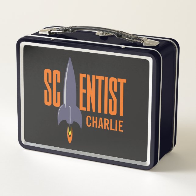 Custom Name Rocket Scientist Metal Lunch Box (Back)