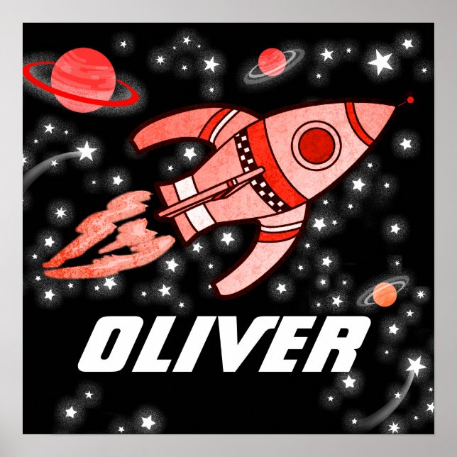 Custom name rocket space boys black red poster (Front)