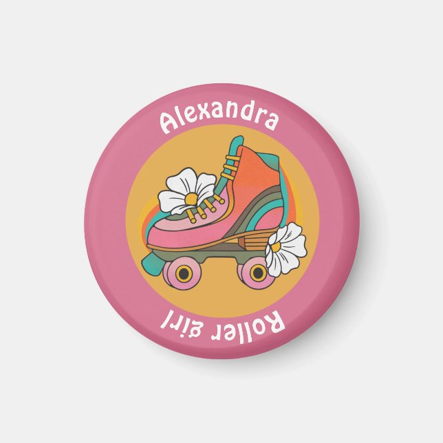 custom name roller girl pink girly Magnet (Front)